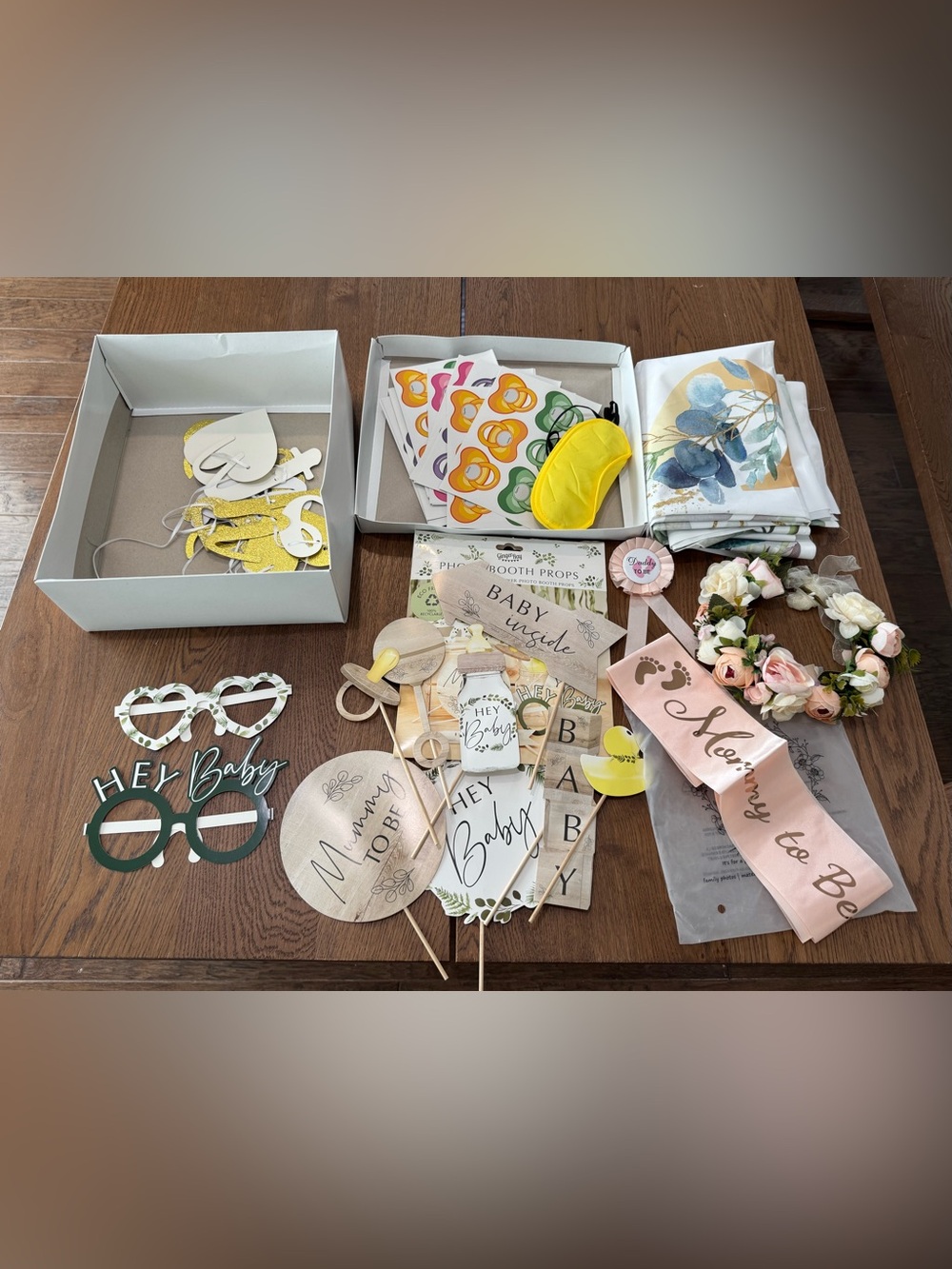Twins Baby Shower Decoration Bundle – Backdrop, Sash, Props & Games